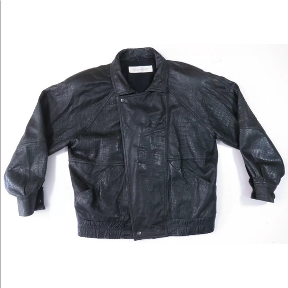 Andrew Marc Leather Black Mens Full Zip Snap Bomber Flight Lined Jacket L